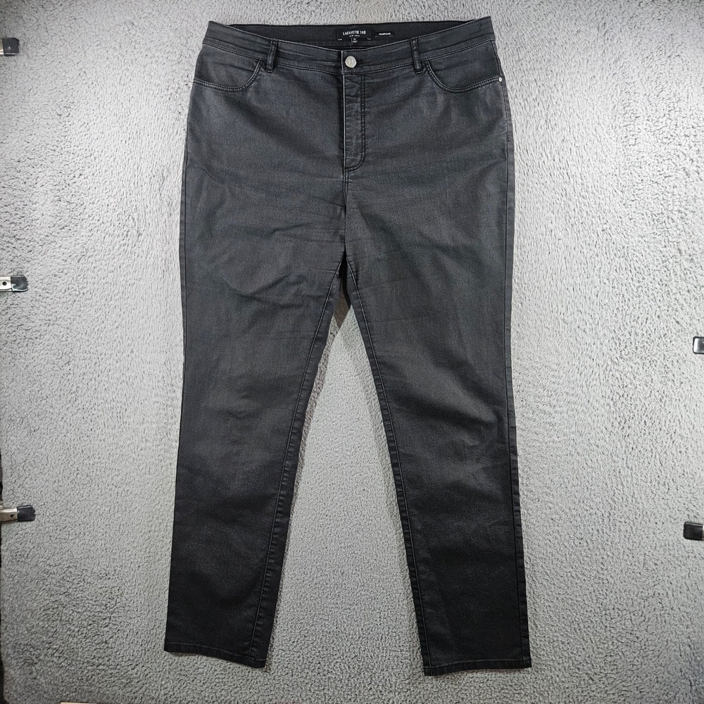 Lafayette 148 New York Thompson Coated Slim Leg Pants Black Size 14 High Rise